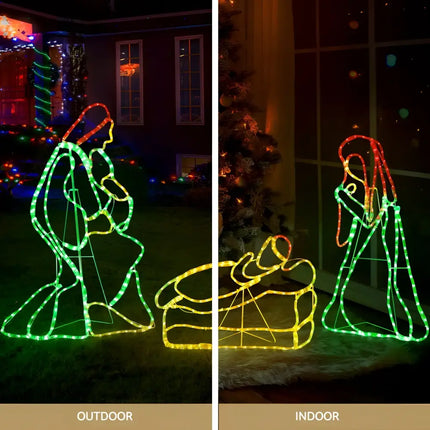 Illuminated nativity scene displayed with Jingle Jollys LED Christmas Lights Outdoor Christmas Light