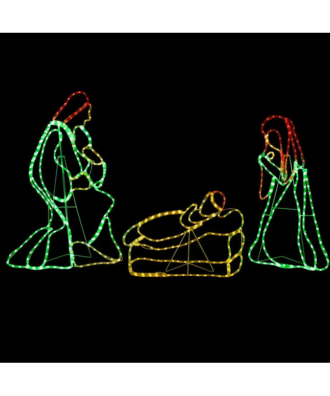 Illuminated nativity scene displayed with Jingle Jollys LED Christmas Lights Outdoor Christmas Light