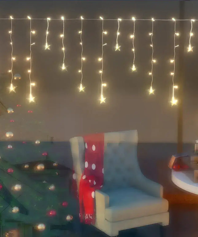 Festive star string lights from Jingle Jollys Solar Christmas Lights 80 LED 3M Icicle Light Star Decorations