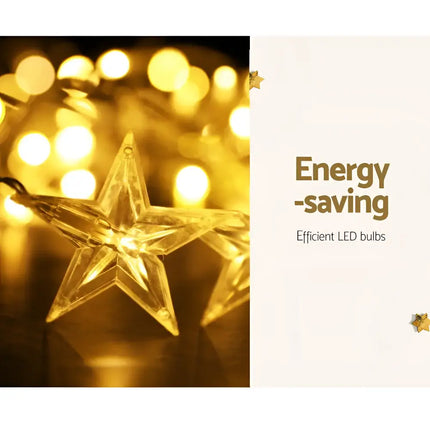 Star-shaped string lights from Jingle Jollys Solar Christmas Lights product display