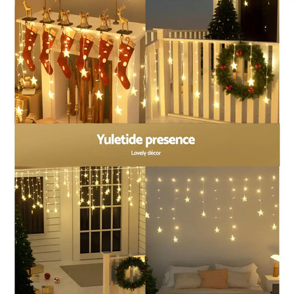 Star-shaped Christmas light strings from Jingle Jollys Solar Christmas Lights 80 LED 3M Icicle Light Star Decorations