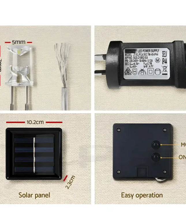 Solar-powered string light components for Jingle Jollys Solar Christmas Lights 80 LED Icicle Decorations