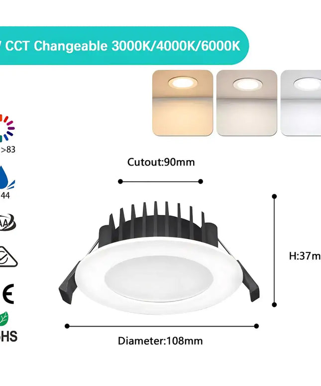 13W Tri-Colour Dimmable LED Downlight | 90mm Cut Out | Kakadu - Home & Garden > Lighting > Ceiling Lights