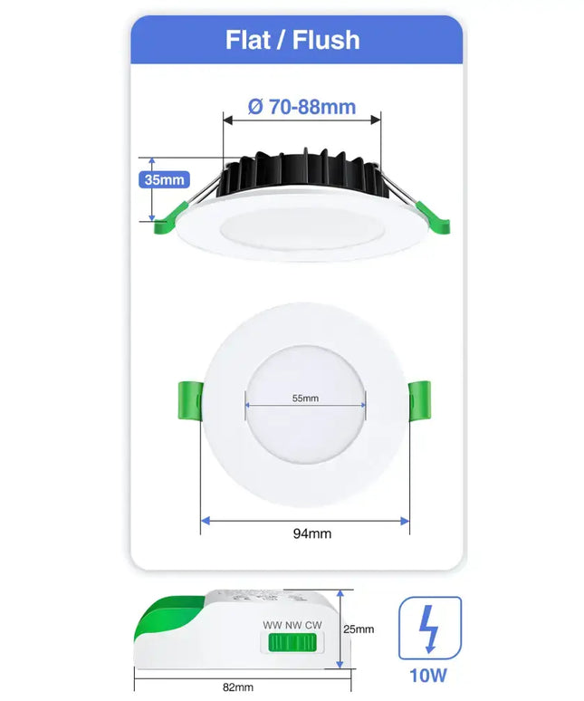 10W Tri-Colour Dimmable LED Downlight | 70mm Cut Out | Kakadu Mini