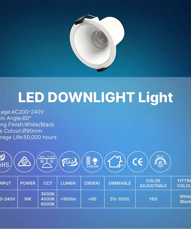Modern recessed LED ceiling light with Tri-Colour selectable settings