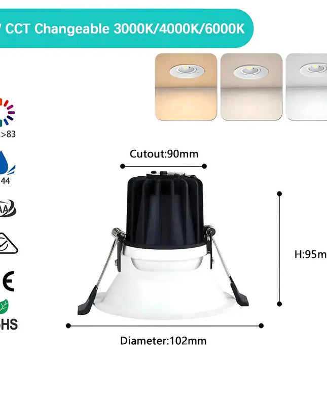 13W Tri-Colour Dimmable LED Downlight | 90mm Cut Out | Katoomba