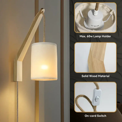 Wooden wall lamp with fabric shade from the Kya Wall Light collection