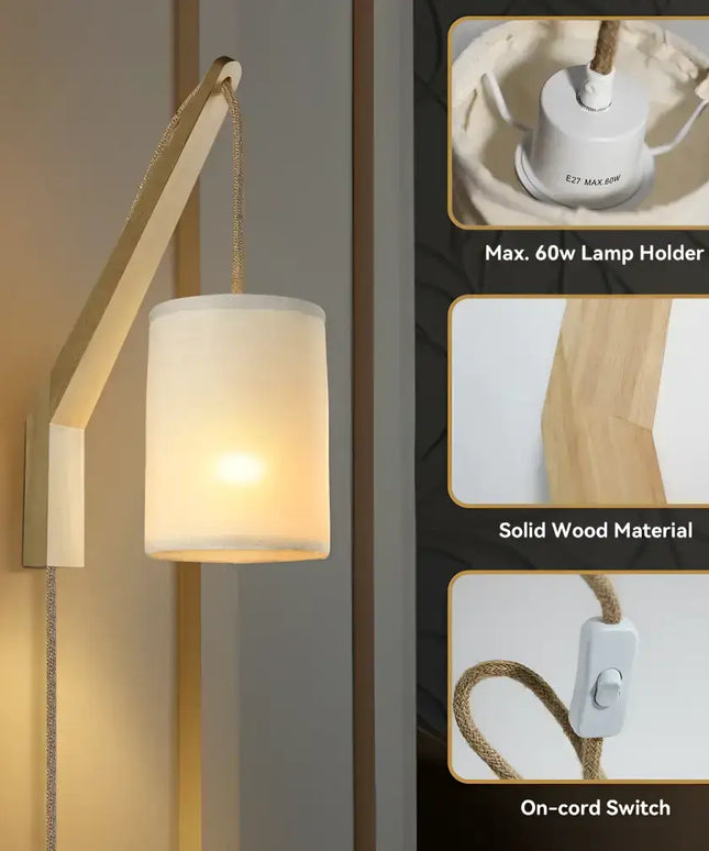 Wooden wall lamp with fabric shade from the Kya Wall Light collection