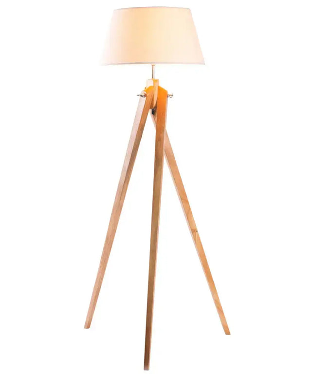 Large Tripod Floor Lamp Linen Shade Modern Bamboo Wooden Retro Twist Light - Home & Garden > Lighting