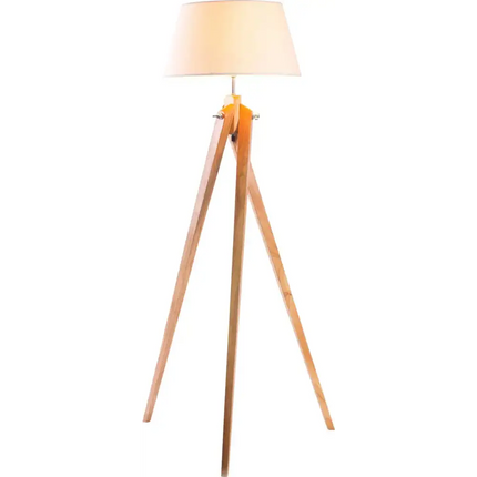 Large Tripod Floor Lamp Linen Shade Modern Bamboo Wooden Retro Twist Light - Home & Garden > Lighting