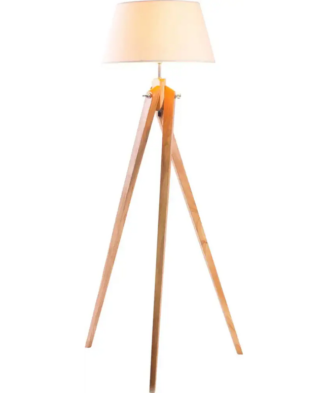 Large Tripod Floor Lamp Linen Shade Modern Bamboo Wooden Retro Twist Light - Home & Garden > Lighting