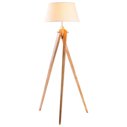 Large Tripod Floor Lamp Linen Shade Modern Bamboo Wooden Retro Twist Light - Home & Garden > Lighting