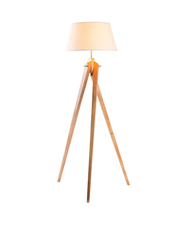 Large Tripod Floor Lamp Linen Shade Modern Bamboo Wooden Retro Twist Light - Home & Garden > Lighting