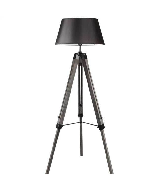 LARGE TRIPOD FLOOR LAMP Linen Shade Modern Light Retro Vintage Wooden - Home & Garden > Lighting