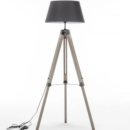 LARGE TRIPOD FLOOR LAMP Linen Shade Modern Light Retro Vintage Wooden - Home & Garden > Lighting