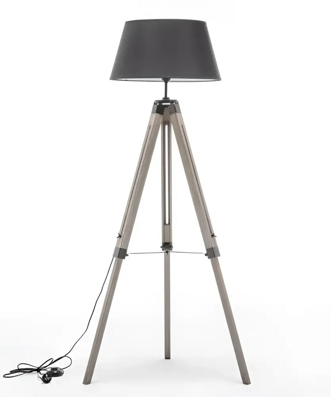 LARGE TRIPOD FLOOR LAMP Linen Shade Modern Light Retro Vintage Wooden - Home & Garden > Lighting