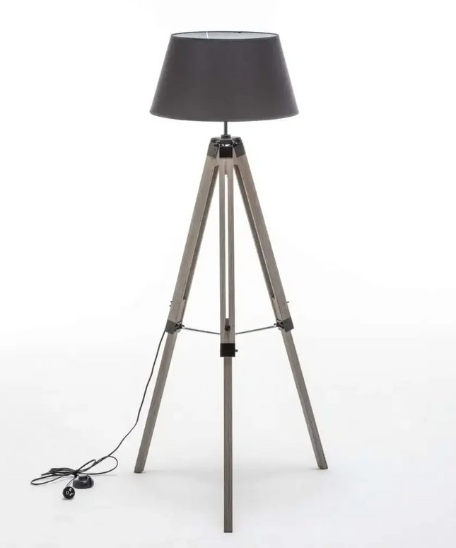 LARGE TRIPOD FLOOR LAMP Linen Shade Modern Light Retro Vintage Wooden - Home & Garden > Lighting