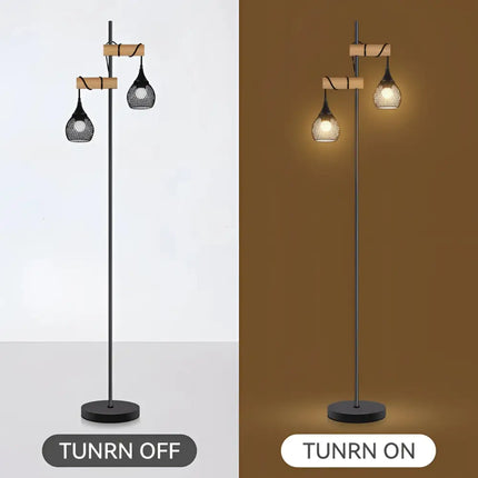 Lars 2-Light Black Floor Lamp with Timber Detail – Lexi Lighting - Floor Lamps