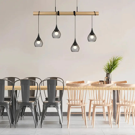 Lars 4-Light Timber and Black Cage Pendant Light – Lexi Lighting - Island Pendant Lights