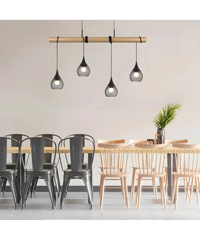 Lars 4-Light Timber and Black Cage Pendant Light – Lexi Lighting - Island Pendant Lights