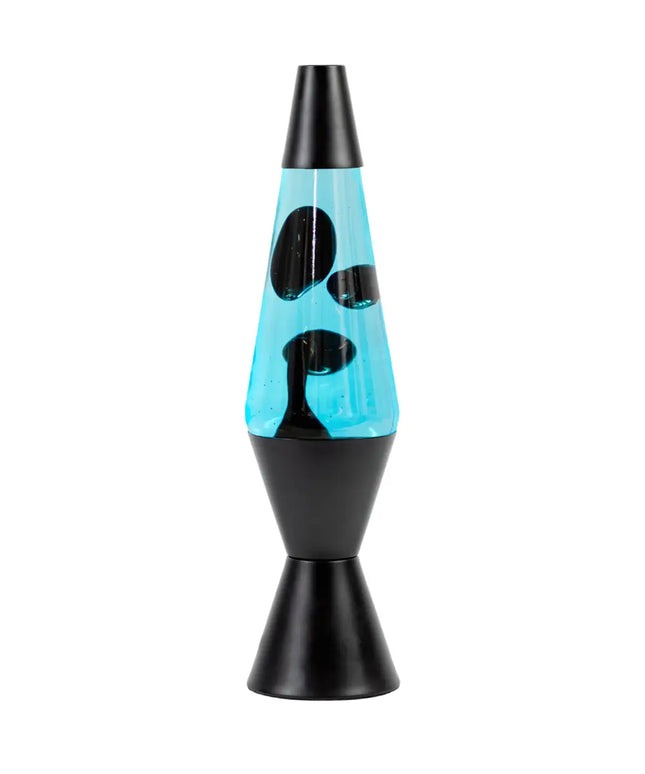 Lava Lamp Diamond Motion – Blue Black with a sleek matte black base and flowing black lava.