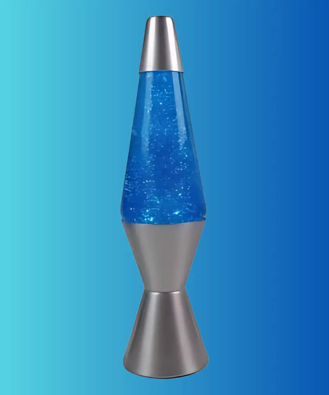 Sparkling Lava Lamp in Motion – Blue glitter swirling inside liquid for a dazzling effect.