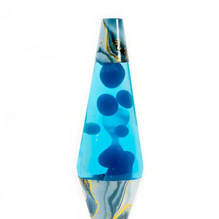 Diamond-Shaped Lava Lamp with deep blue liquid and mesmerizing blue lava flow.