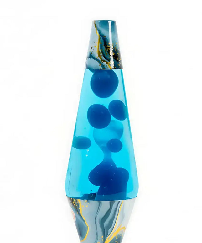 Diamond-Shaped Lava Lamp with deep blue liquid and mesmerizing blue lava flow.