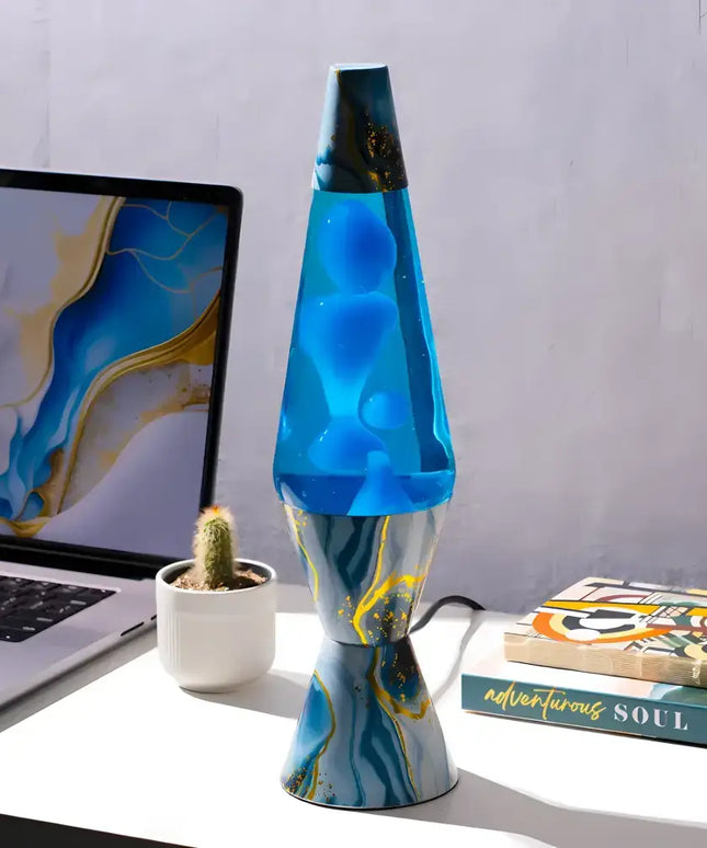 Diamond-Shaped Lava Lamp with deep blue liquid