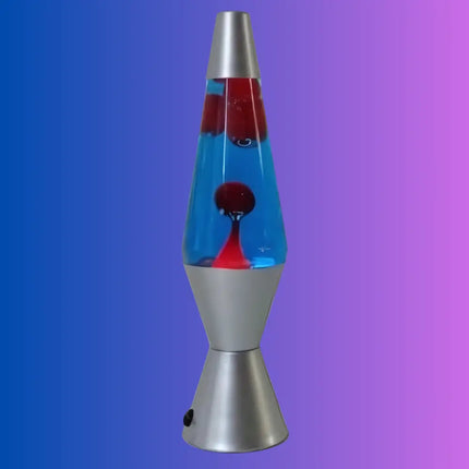 Vibrant Lava Lamp in Motion – Red wax flowing through deep blue liquid for a mesmerizing effect.