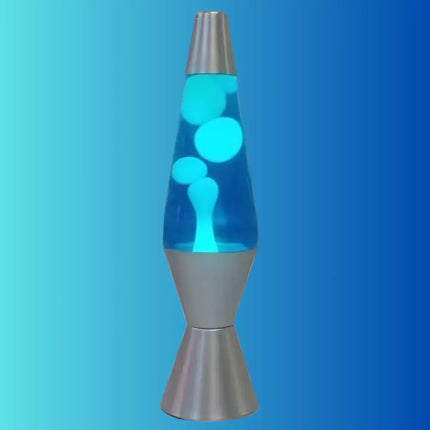 Soothing Blue Lava Lamp in Motion – Blue wax flowing through white liquid for a mesmerizing effect.