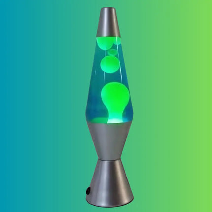 Blue and Yellow Lava Lamp – A retro motion lamp with yellow wax and a silver base.