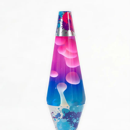 Diamond-Shaped Motion Lamp with vibrant multicolored liquid and white lava.