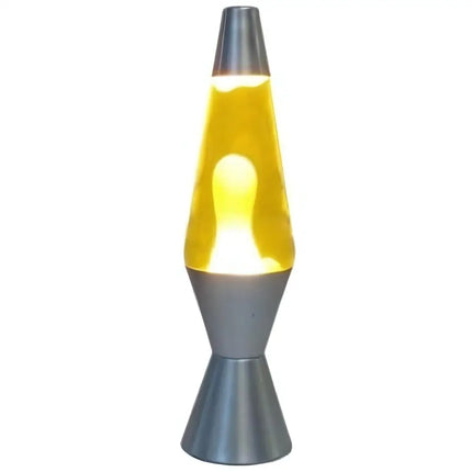 Gold and White Lava Lamp – A stylish motion lamp with gold wax and a silver base.