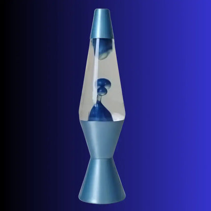Dazzling Blue Lava Lamp in Motion – Metallic blue wax forming mesmerizing shapes inside the liquid.
