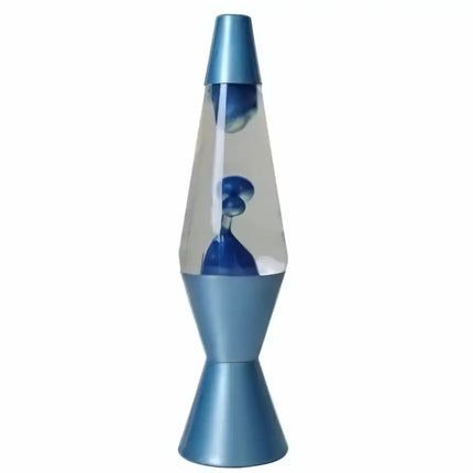 Metallic Blue Lava Lamp – A retro motion lamp with shimmering blue wax and a silver base.