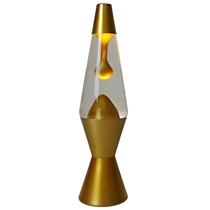 Metallic Gold Lava Lamp – A retro motion lamp with shimmering gold wax and a silver base.