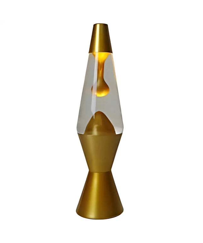 Metallic Gold Lava Lamp – A retro motion lamp with shimmering gold wax and a silver base.