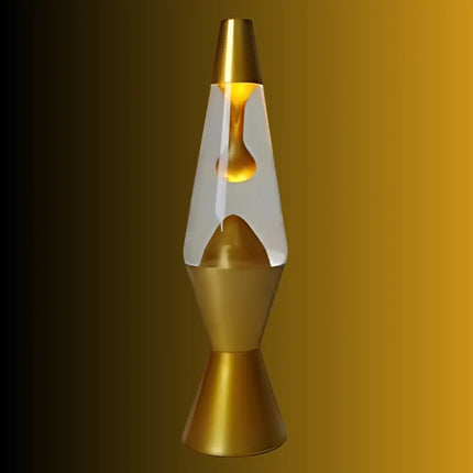 Dazzling Gold Lava Lamp in Motion – Metallic gold wax forming mesmerizing shapes inside the liquid.