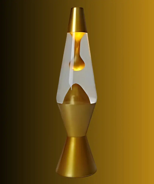 Dazzling Gold Lava Lamp in Motion – Metallic gold wax forming mesmerizing shapes inside the liquid.