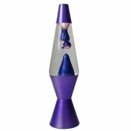 Metallic Purple Lava Lamp – A stylish motion lamp with shimmering purple wax and a silver base.