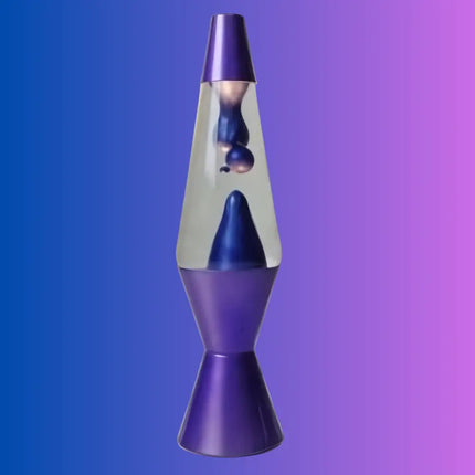 Retro Lava Lamp in Motion – Metallic purple wax forming mesmerizing shapes inside the liquid.