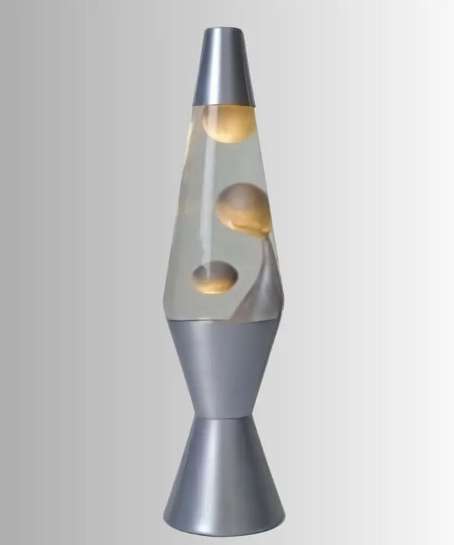 Dazzling Silver Lava Lamp in Motion – Metallic silver wax forming mesmerizing shapes inside the liquid.