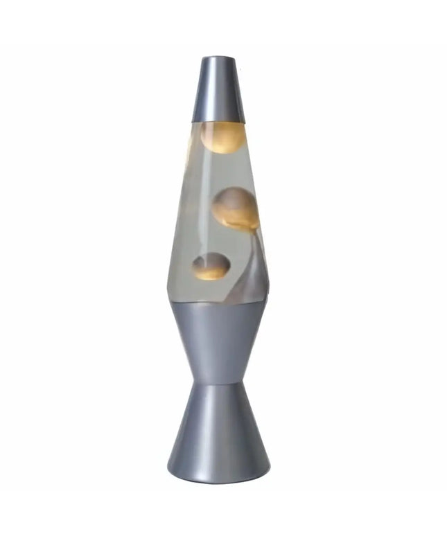 Metallic Silver Lava Lamp – A retro motion lamp with shimmering silver wax and a silver base.