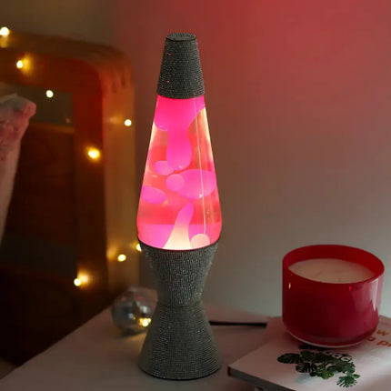 Diamond-Shaped Motion Lamp with vibrant pink liquid