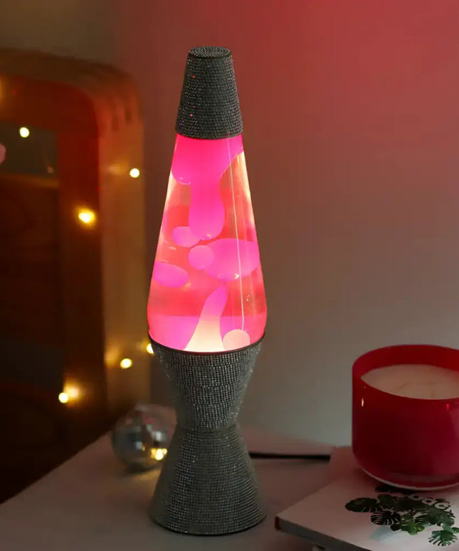 Diamond-Shaped Motion Lamp with vibrant pink liquid