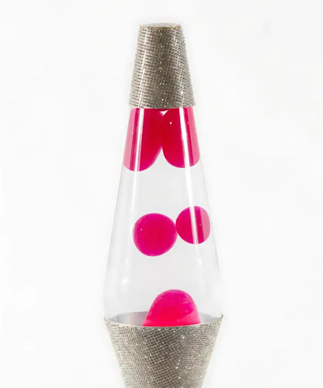 Diamond-Shaped Motion Lamp with vibrant pink liquid and dazzling lava effects.