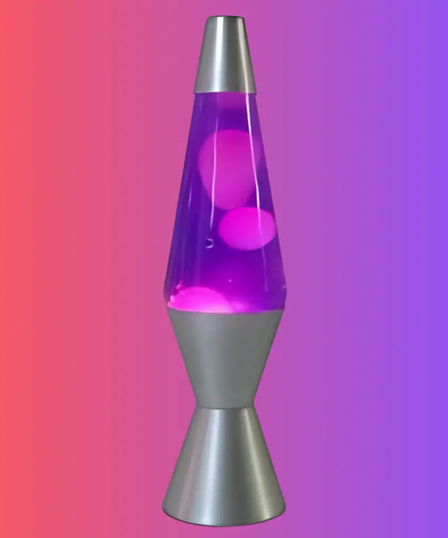 Soothing Lava Lamp in Motion – Purple wax flowing inside white liquid for a mesmerizing effect.