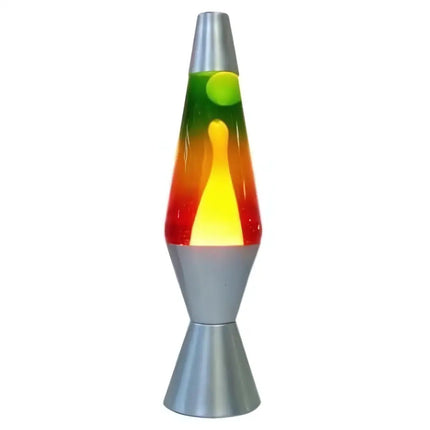 Rainbow Lava Lamp – A retro motion lamp with swirling multi-color wax and a silver base.