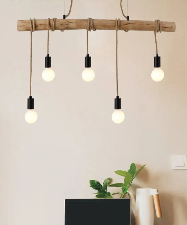 Lea 5 Light Pendant Black & Natural - LL002PL094-Island Pendant Lights-Lexi Lighting